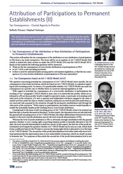Attribution of Participations to Permanent Establishments (II)
