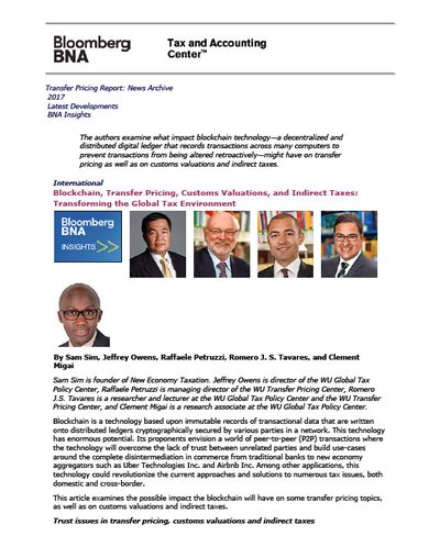 Blockchain, Transfer Pricing, Customs Valuations and Indirect Taxes: Transforming the Global Tax Environment
