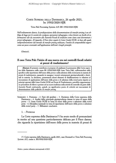 Il Caso Tetra Pak: L’inizio di una Nuova Era nei Controlli Fiscali relativi ai Prezzi di Trasferimento?