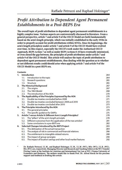 Profit Attribution to Dependent Agent Permanent Establishments in a Post-BEPS Era