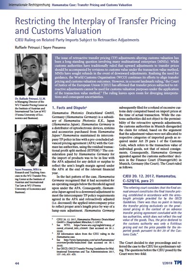 Restricting the Interplay of Transfer Pricing and Customs Valuation
