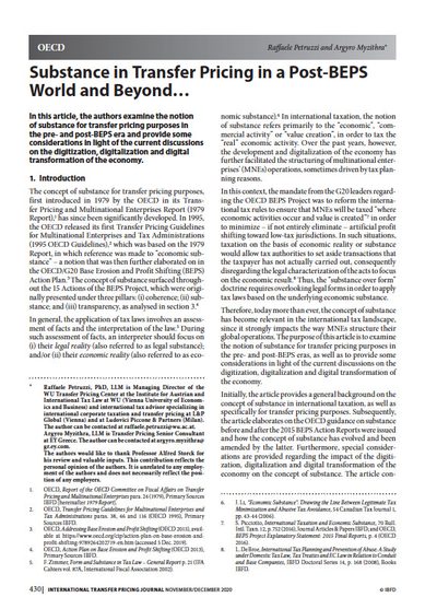 Substance in Transfer Pricing in a Post-BEPS World and Beyond…