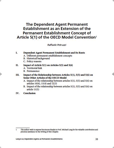 The Dependent Agent PE as an Extension of the PE Concept of Article 5 paragraph 1 OECD Model Convention