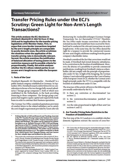 Transfer Pricing Rules under the ECJ's Scrutiny: Green Light for Non-Arm’s Length Transactions?