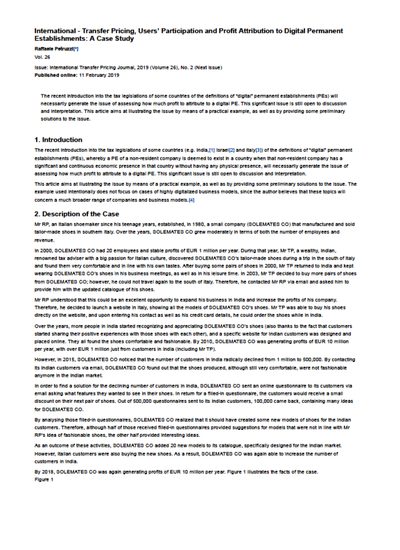 Transfer Pricing, Users’ Participation and Profit Attribution to Digital Permanent Establishments: A Case Study