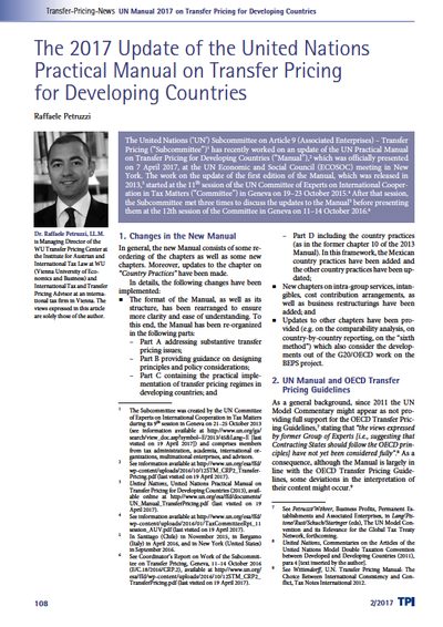 Update of the United Nations Practical Manual on Transfer Pricing for Developing Countries